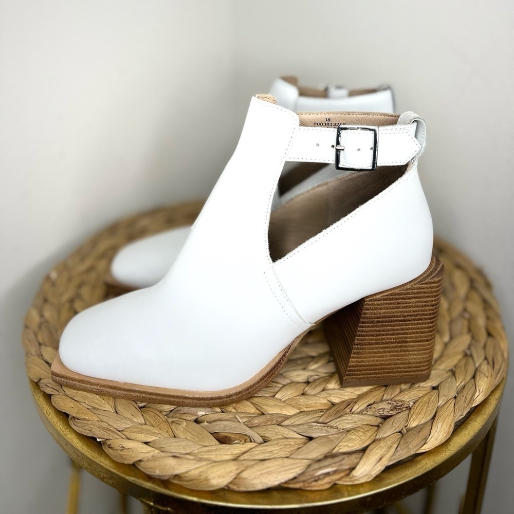 NWT Free People Shoes Brady Buckle leather white Bootie Cut Out ankle boots